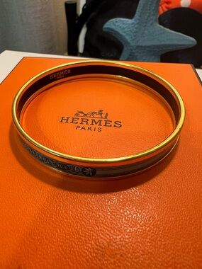 Hermes Enamel Bangle Bracelet - Blue and Gold